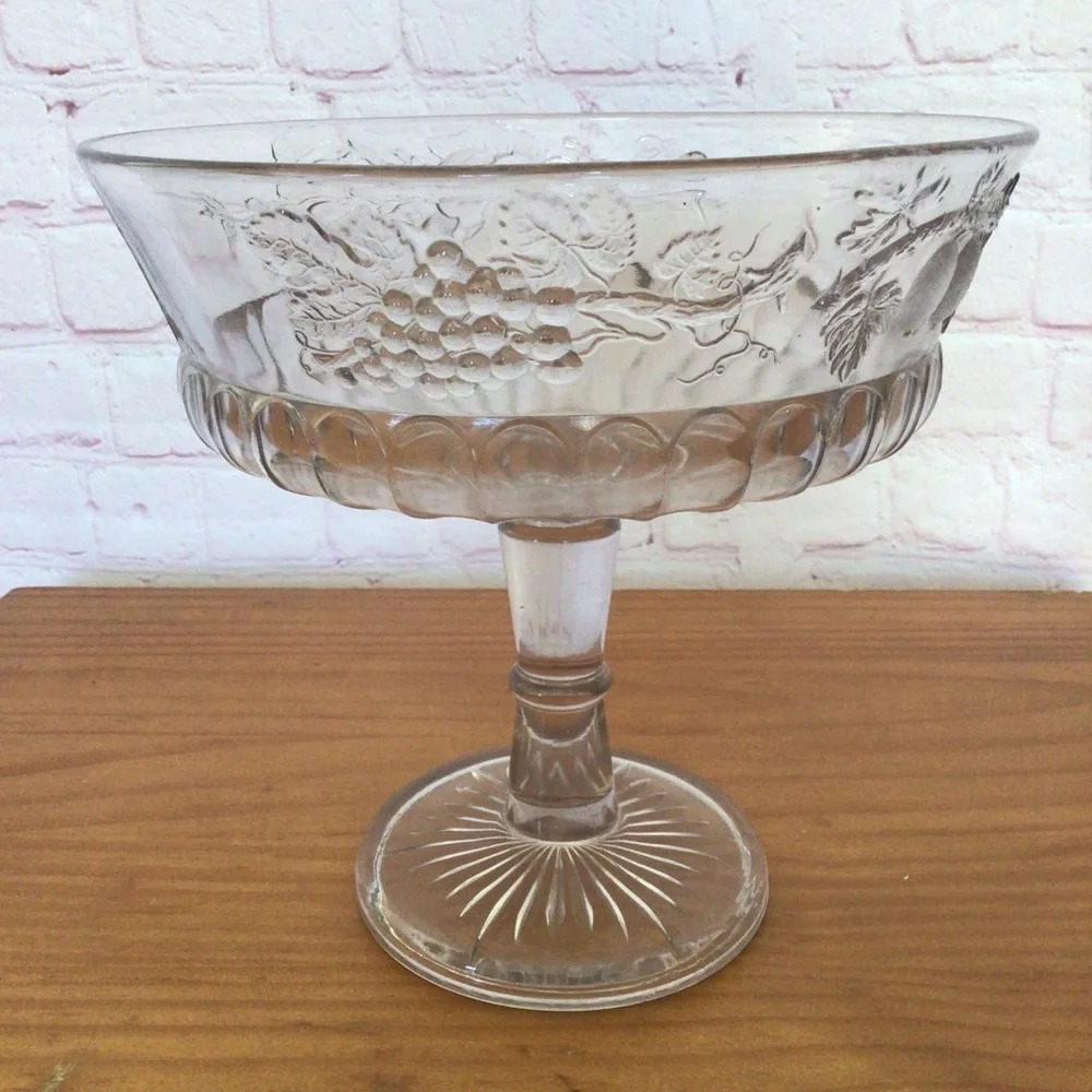 Vintage Pedestal Clear Glass Fruit Compote
